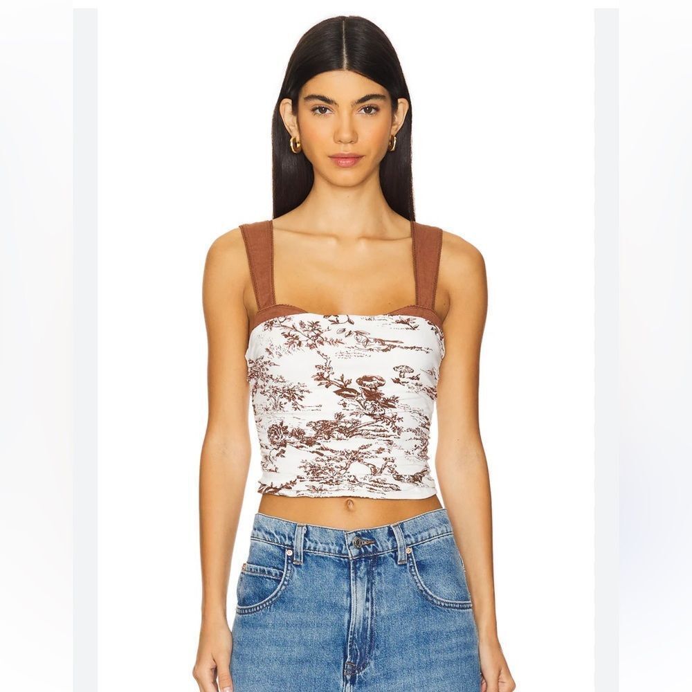 Free people Printed 2 Tone Tank in Oak Combo Brown and White size small